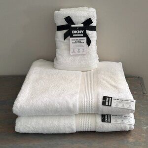 4 Pc DKNY Towel Set White Eco Friendly 2 Hand Towels 2 Bath Towels Eco Melange